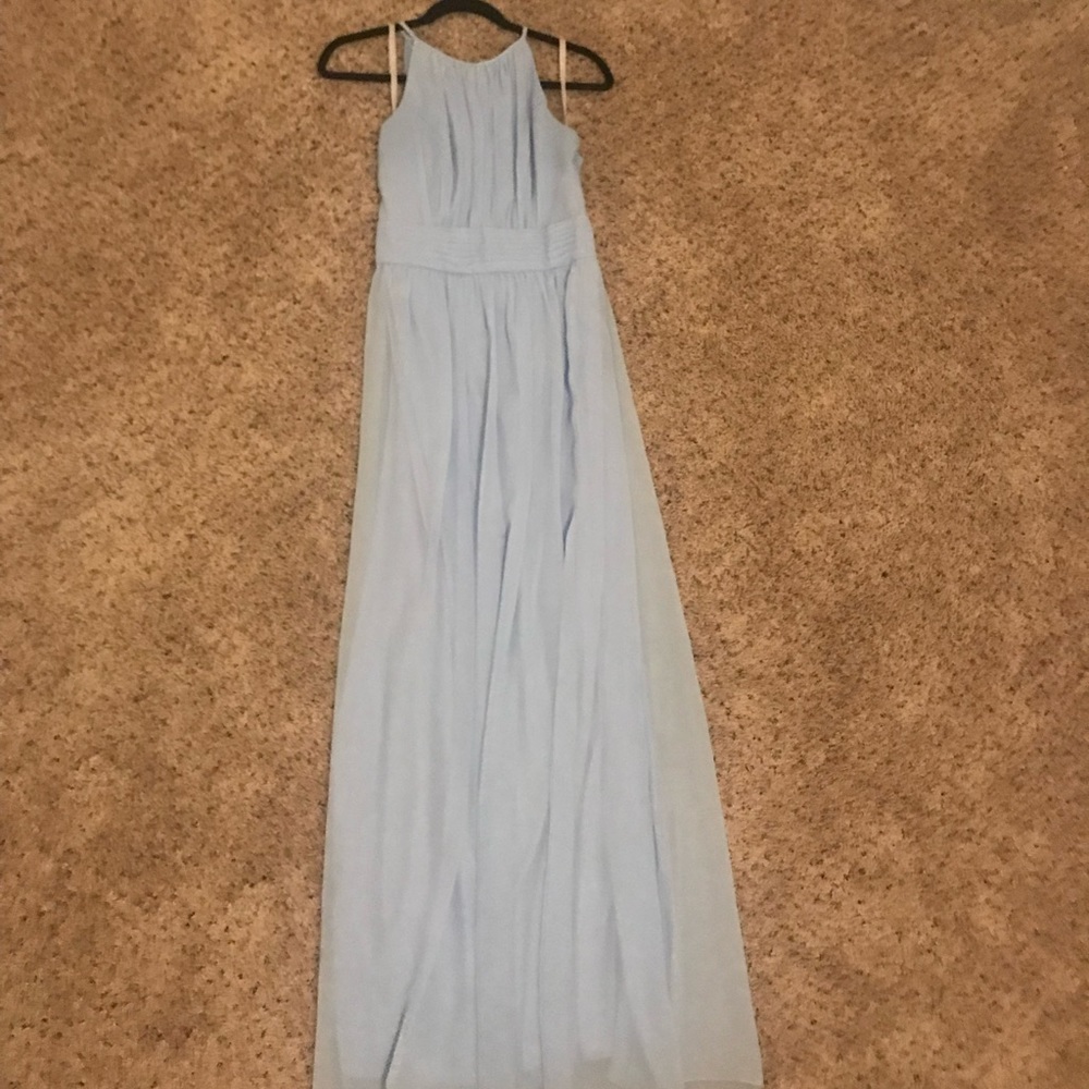 David’s Bridal High-Neck Chiffon Bridesmaid Dress with Keyhole. Size 8. Ice Blue